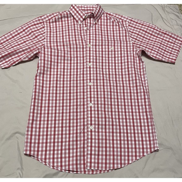 Orvis Wrinkle Free Short Sleeve Button Down Red Plaid Shirt Mens Size M-T Cotton - Picture 1 of 10